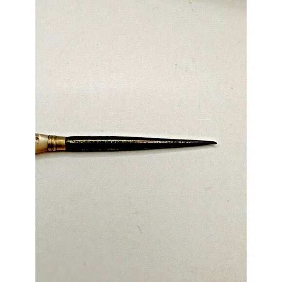 Antique Old 1800s Carved MOP Handled Vanity Tool Piece Hat Pin Stiletto